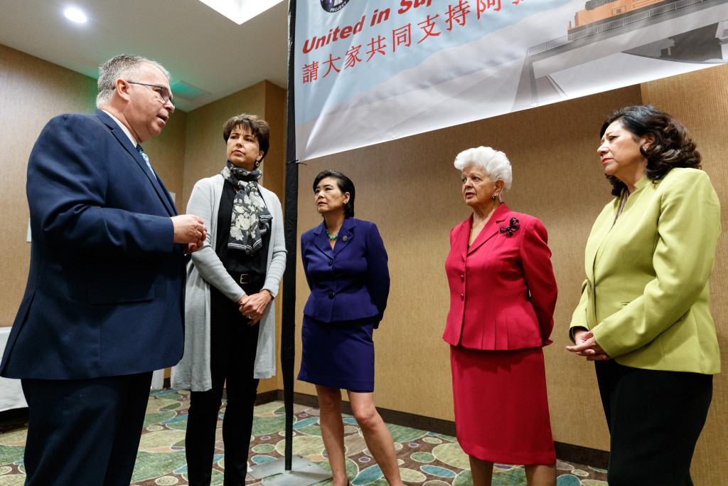 From left Foothill Transit CEO Doran Barnes speaks with Senator Connie Leyva, Congresswoman Judy Chu, Congresswoman Grace Napolitano and Los Angeles County Supervisor Hilda L. Solis during the San Gabriel Valley SB1 Transportation Projects Briefing at the Holiday Inn in Diamond Bar, Calif. on Wednesday October 31, 2018.  (Photo by Raul Romero Jr, Contributing Photographer)