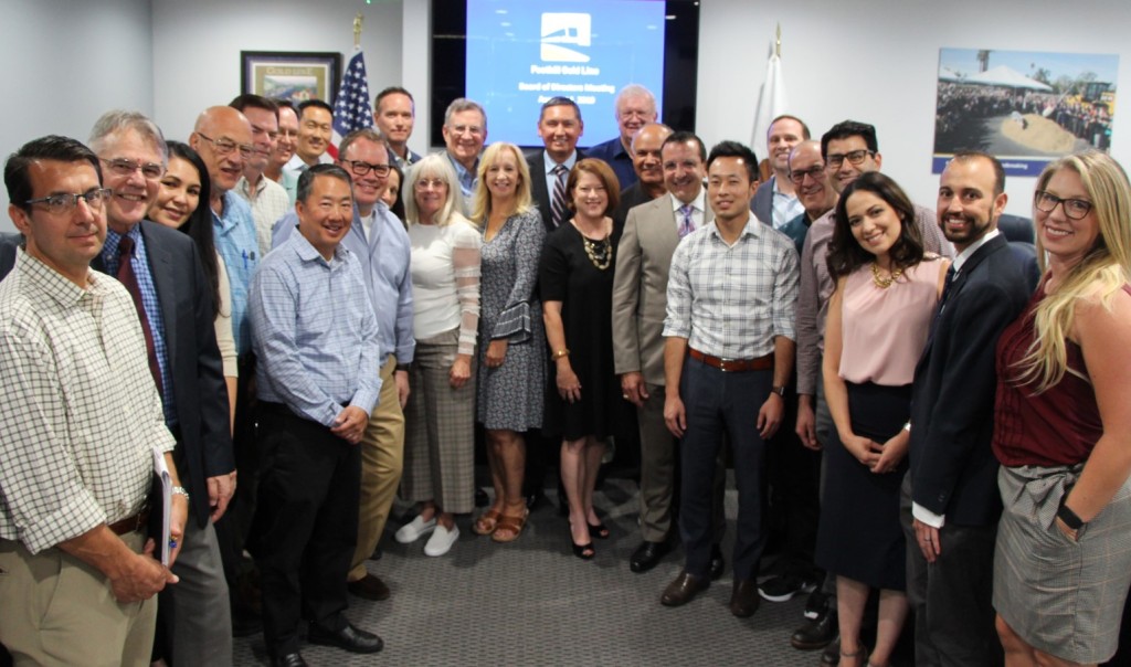 Pictured: Foothill Gold Line board members and staff; Metro staff; and representatives from Kiewit-Parsons JV following today’s contract award