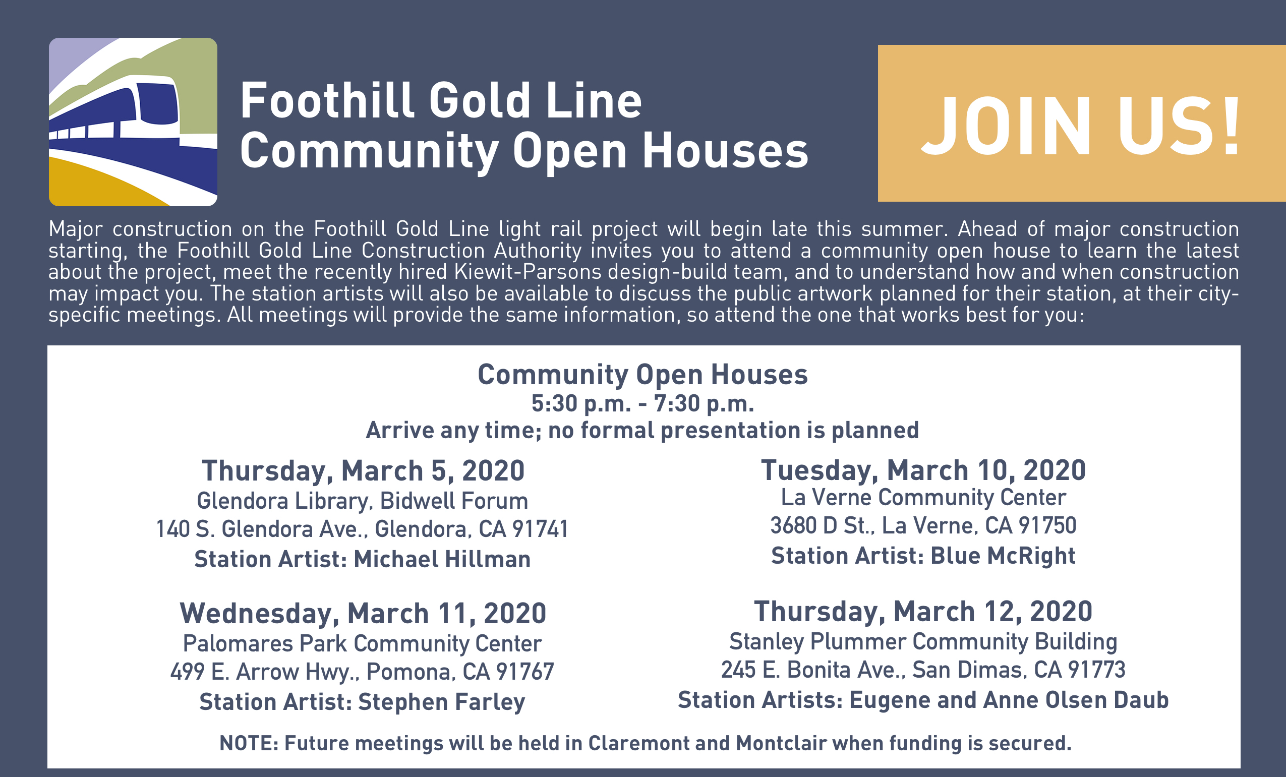 [UPDATE SAN DIMAS OPEN HOUSE CANCELED] SAVE THE DATE Community Open